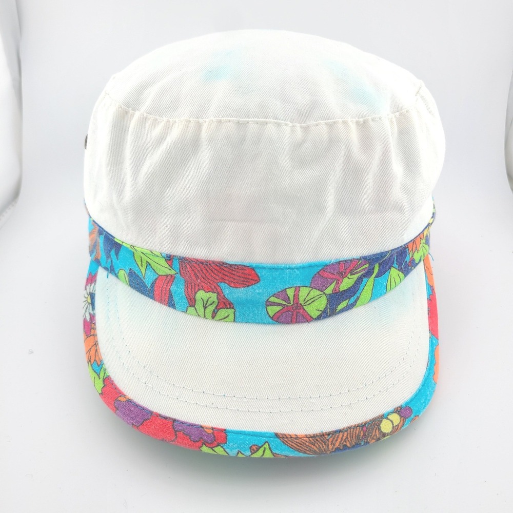 Sakroots Cadet Military Cap Mens White Floral Cotton Adjustable Strap Boho Hat